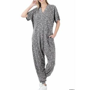 NWT Blue Grey cheetah super soft one piece jumpsuit NEW by Zenana